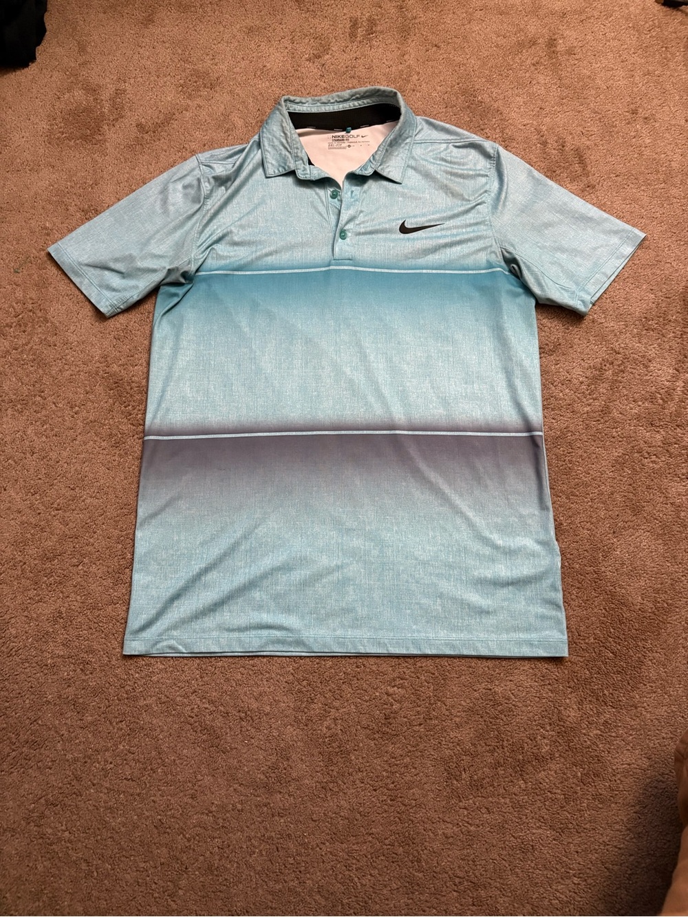 Nike Golf Polo Shirt Mens Medium Blue Stripe Dri-FIT Standard Fit Performance